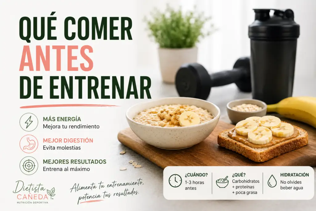 Avena, plátano, tostada y bebida deportiva como ejemplo de qué comer antes de entrenar para tener más energía