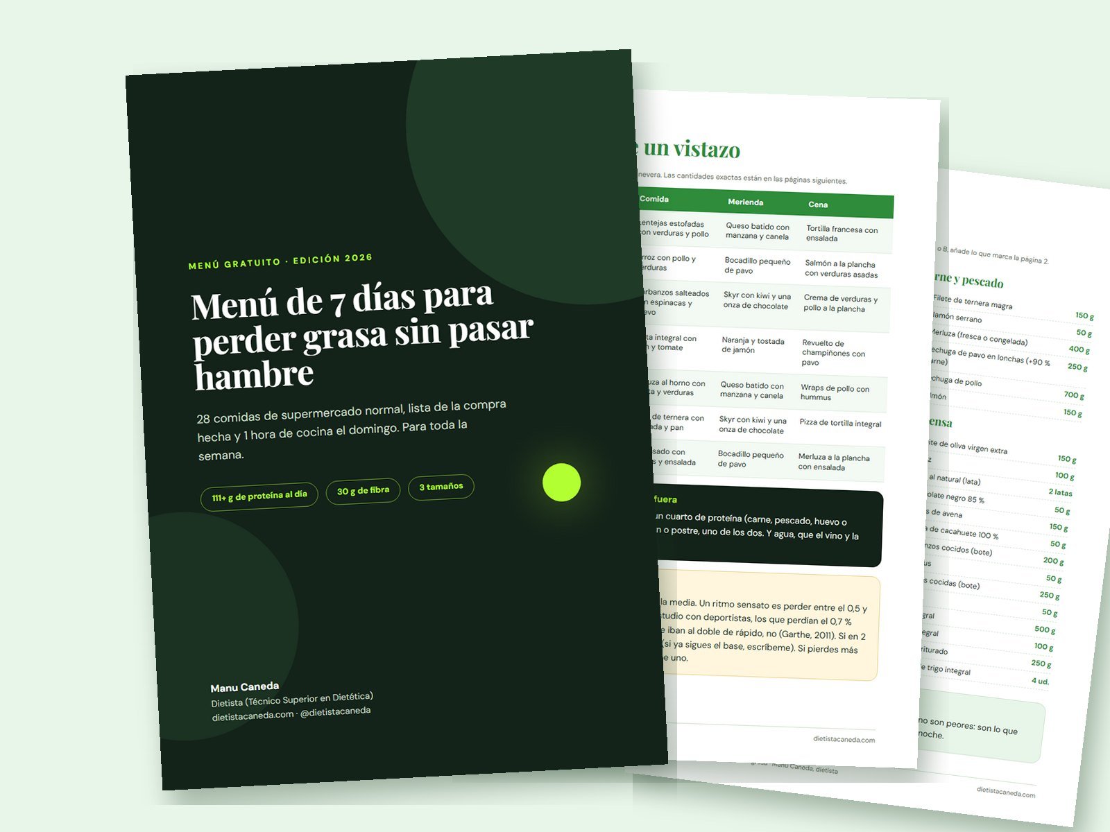 Menú de 7 días para perder grasa: portada, la semana de un vistazo y la lista de la compra