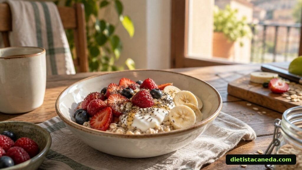 Desayuno de avena con plátano y yogur antes de entrenar