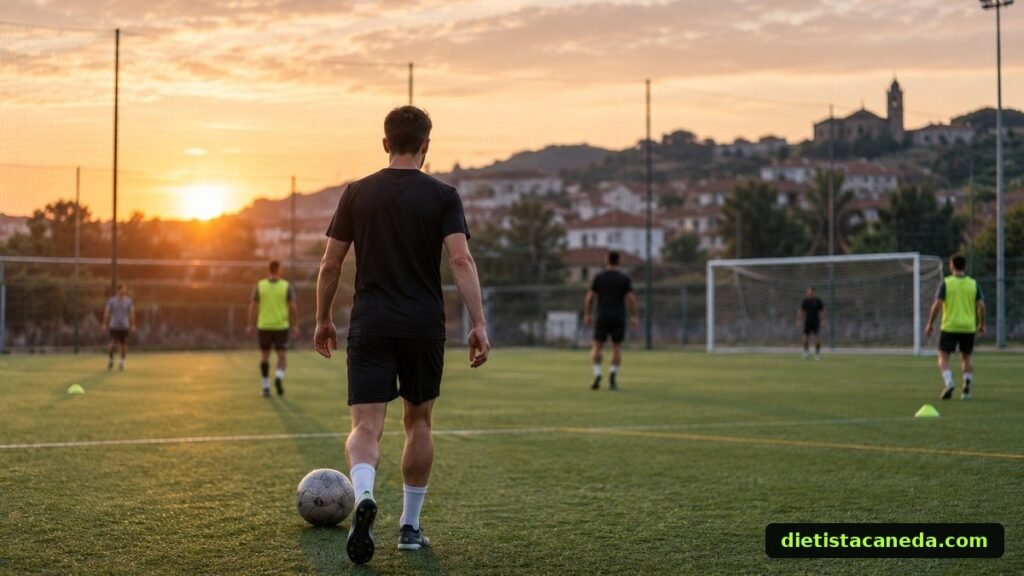 Jugador de fútbol amateur en el campo